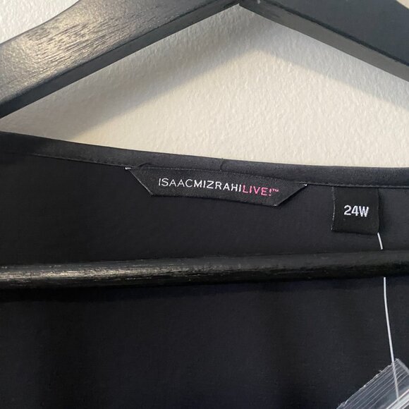 NWT Isaac Mizrah Live! Black Satin Lace Cuffs/Hem Blouse - Picture 3 of 13